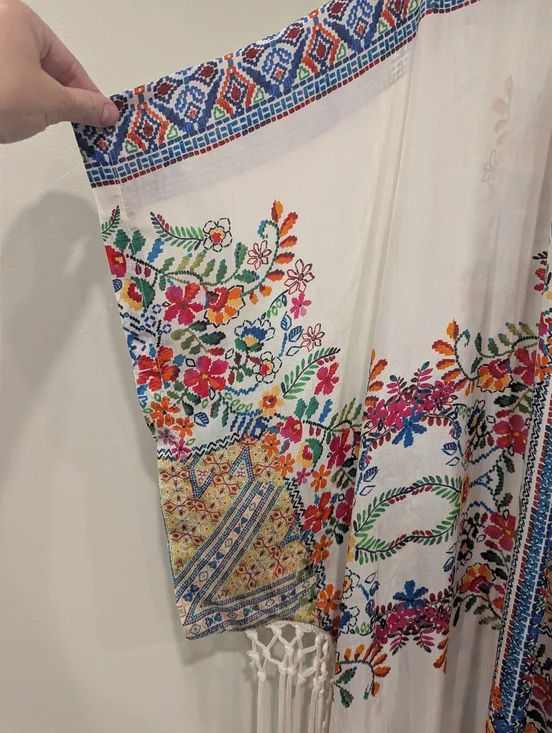 Johnny Was Silk Fringe Floral Kimono Size Small - Picture 2 of 8